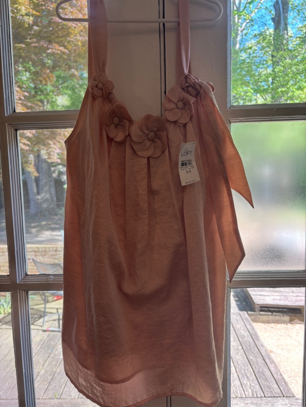 LOFT Blush Pink Floral Applique tank Top